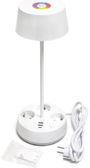 Aigostar-LED RGBW Stmievateľná stolová lampa s zásuvkami a USB LED/4,6W/230V biela