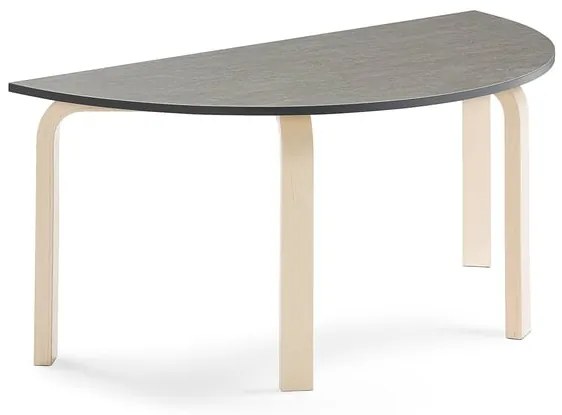 Stôl ELTON, polkruh, 1200x600x530 mm, linoleum - tmavošedá, breza