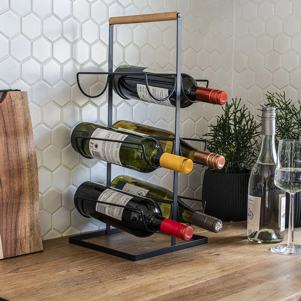 Laveo Oslo, stojan na fľaše vína, 6ks, čierna-hnedá, LAV-ELS_700A