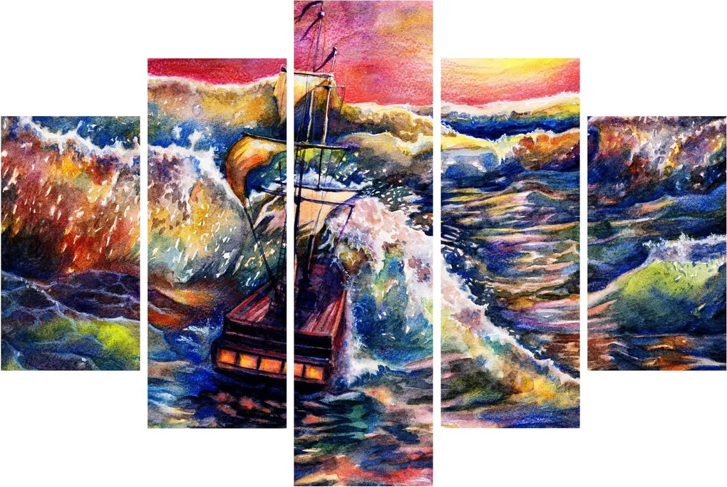 Obraz - Loď na oceánskych vlnách, aquarel (150x105 cm)