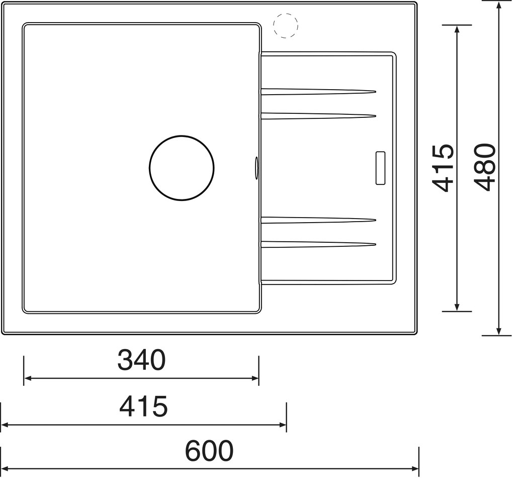 Granitový drez Sinks LINEA 600 N Granblack ľavý