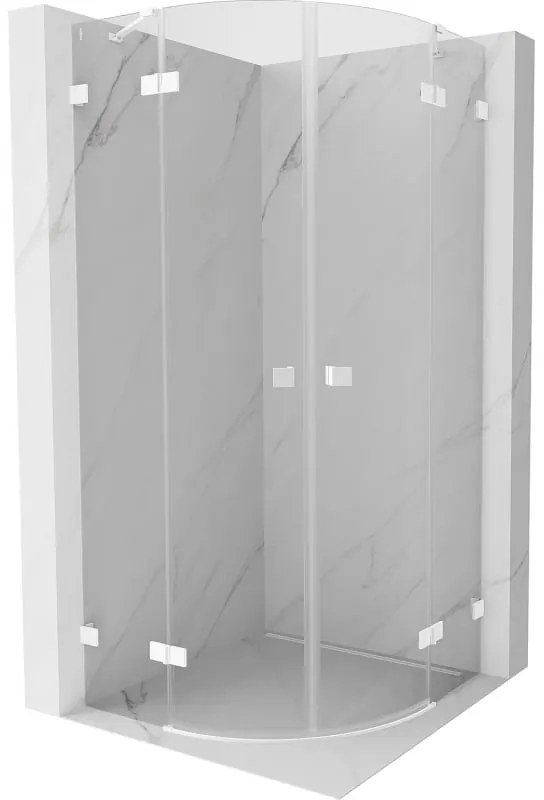 Mexen Lunar, polkruhový výklopný sprchový kút 90 x 90 cm, 8mm číre sklo, biely profil, 833-090L-090P-20-00
