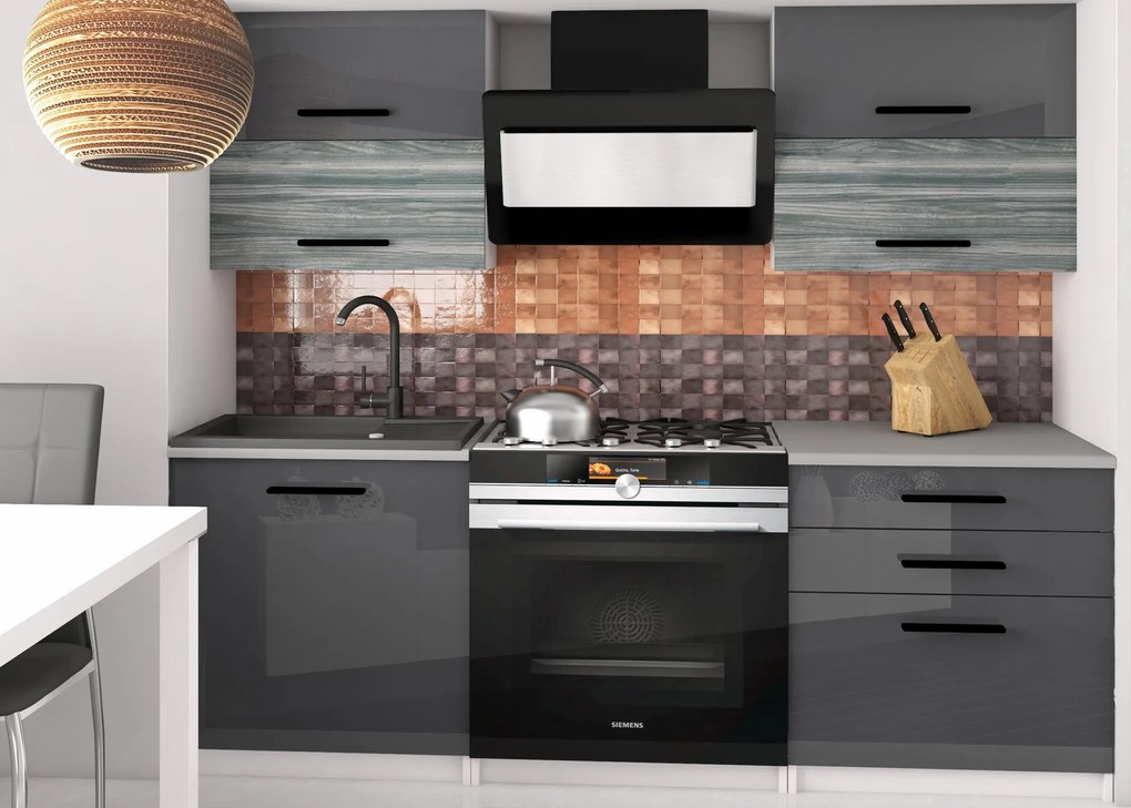 Kuchynská linka Belini 120 cm šedý lesk / šedý antracit Glamour Wood s pracovnou doskou Eleganta2  INF ELEGANTA2/2/WT/SGW1S/0/B1