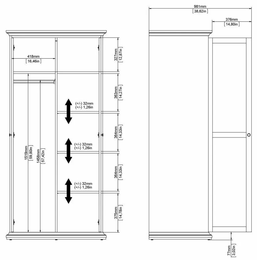 Biela šatníková skriňa 96x201 cm Paris – Tvilum