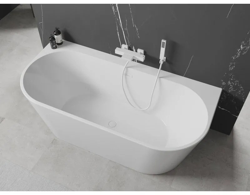Mexen Oval+, voľne stojaca vaňa ku stene 170 x 80 cm, biela lesklá, biely prepad, 52681708000-20