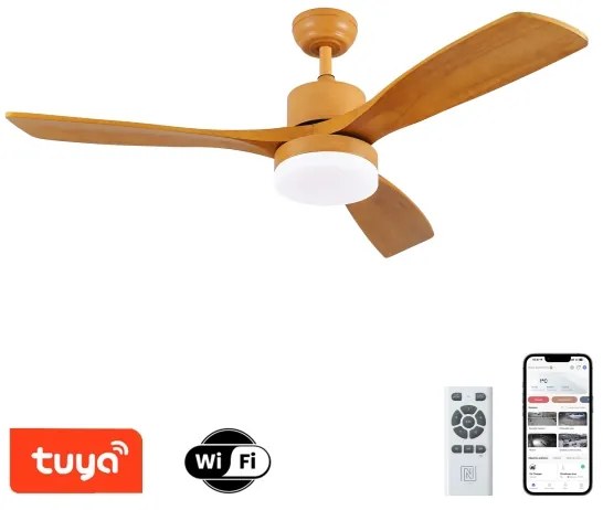 ZEVENTI - LED stropný ventilátor MARE LED/24W/230V Wi-Fi Tuya dub + diaľkový ovládač