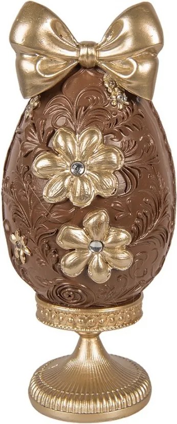 Čoko vajíčko na podstavci so zlatými kvetmi a mašľou - 10*9*21 cm