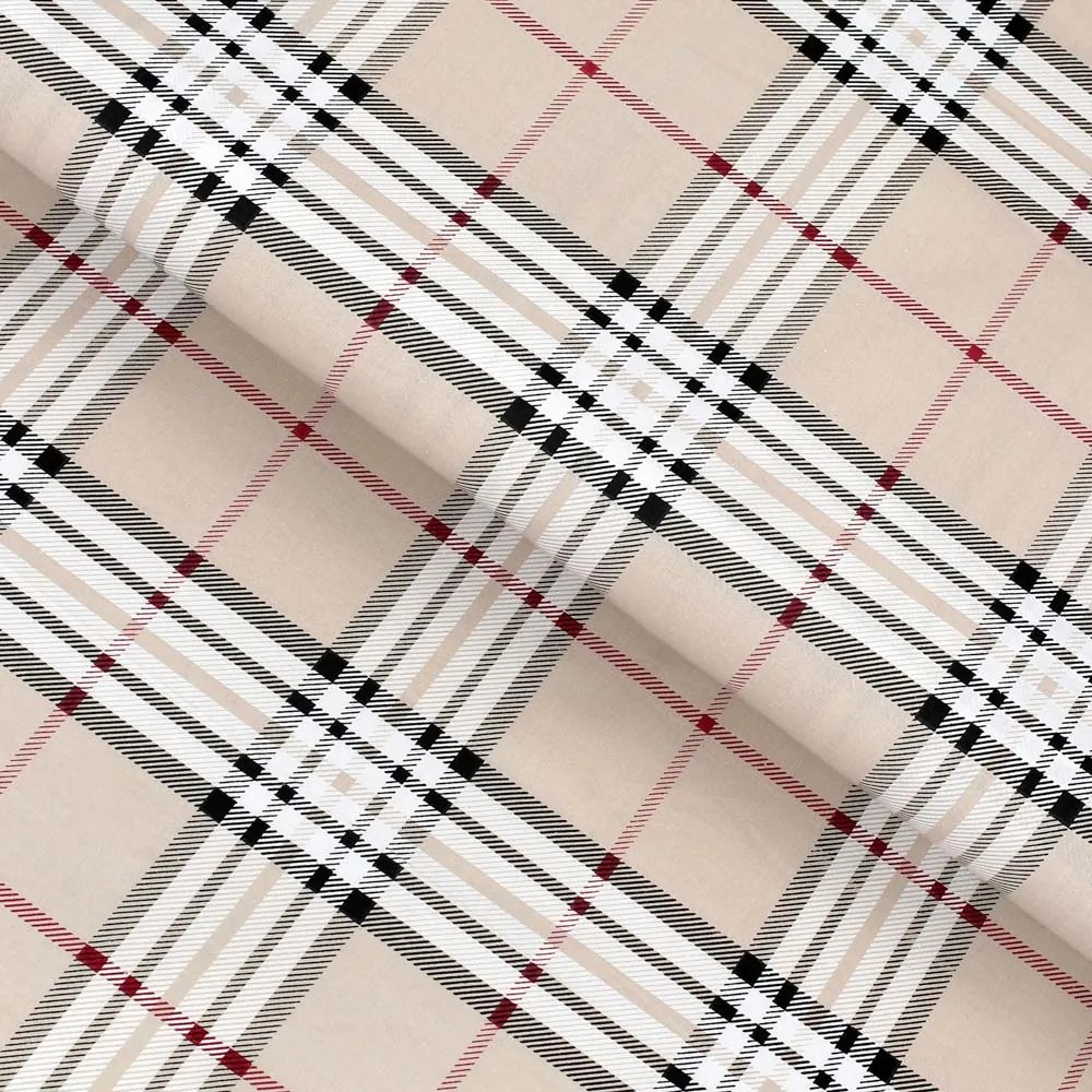 Biante Bavlnený štvorcový obrus Sandra SA-548 Čierno-červeno-biele káro na béžovom 100x100 cm