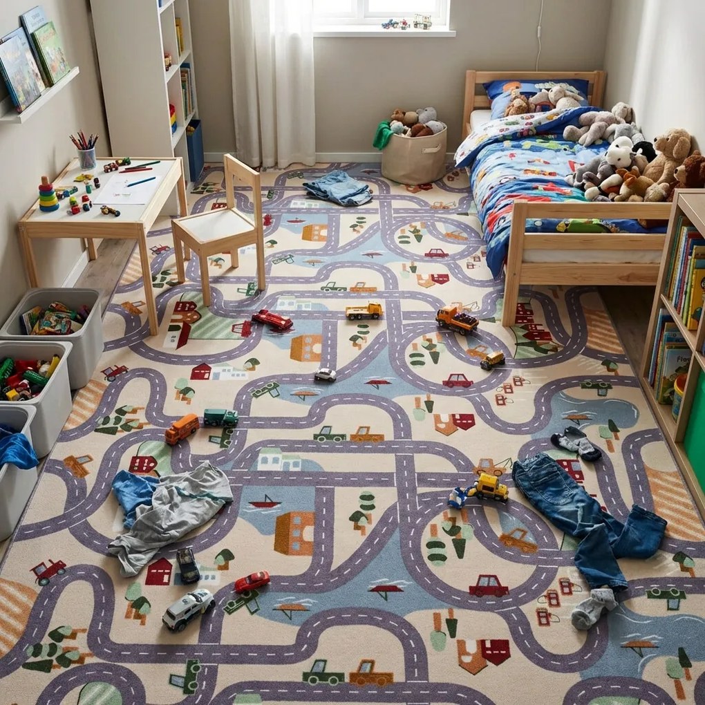 Vopi, Detský metrážny koberec Scanroad 39 - neúčtujeme odrezky z role, na mieru, šíře 1,33m,1m,2m,3m,4m,na mieru, neúčtujeme odrezky, viacfarebná, filc, detská izba