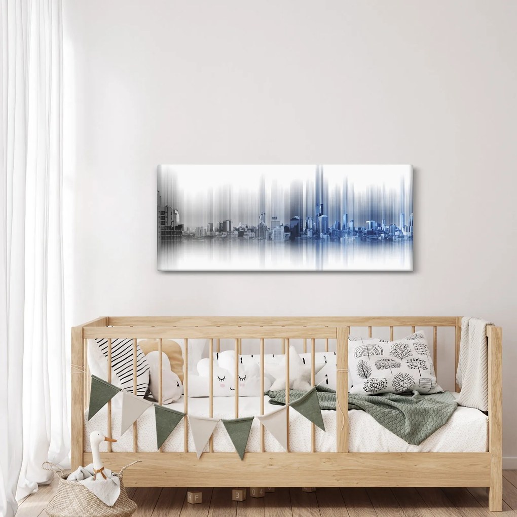 Obraz - Panoráma mesta, modro-šedé (120x50 cm)