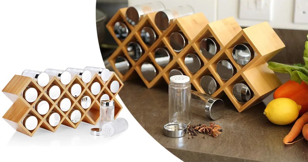 18-dielny bambusový stojan na koreniny