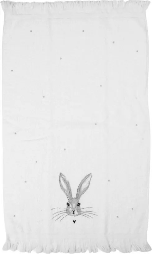 Biely froté uterák s hlavou králika a srdiečkom - 40*66 cm