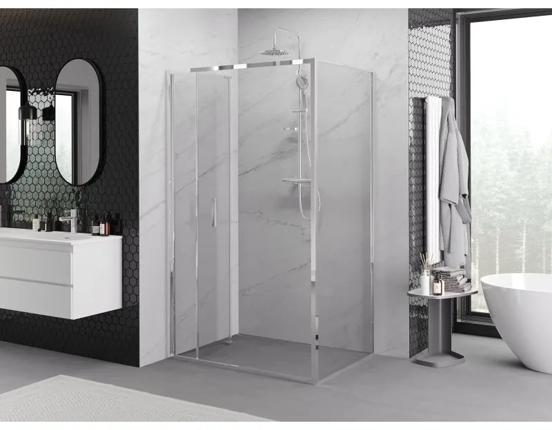 Mexen Exo, sprchovací kút so skladacími dverami 90 x 70 cm, 6mm číre sklo, chrómový profil, 816-090-070-01-00