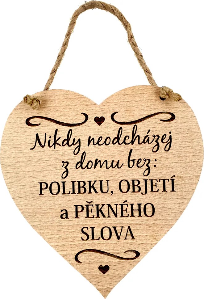AMADEA Drevené srdce s textom Nikdy neodchádzaj z domu bez bozku,..., masívne drevo, veľkosť 16x15cm