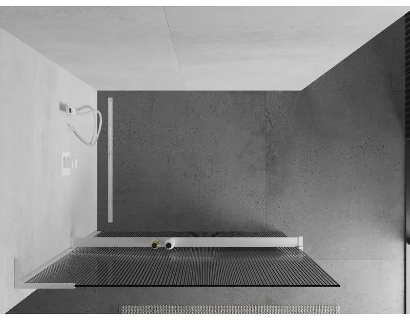 Mexen Kioto+ L, sprchová zástena Walk-In s poličkou a vešiakom 70 x 200 cm, 8mm sklo s rebrovým vzorom, biely profil, 800-070-123-20-09