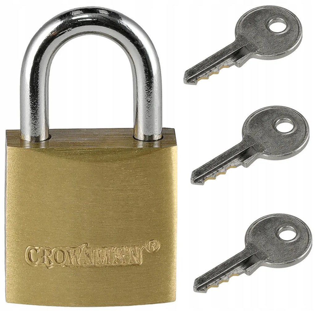 CROWNMAN 20mm mosadzný visiaci zámok s tromi náhradnými kľúčmi