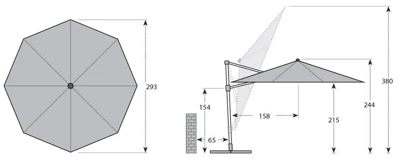 Záhradný výkyvný slnečník s bočnou tyčou Ravena Smart 300 cm