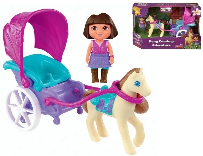 Fisher Price Bábika Dora s koňom a kočom 26 cm