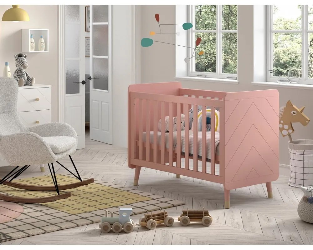 Ružová postieľka z borovicového dreva 60x120 cm BILLY – Vipack