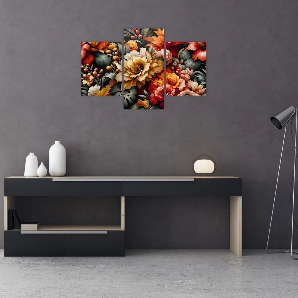 Obraz - Oranžovo-červené kvety (90x60 cm)