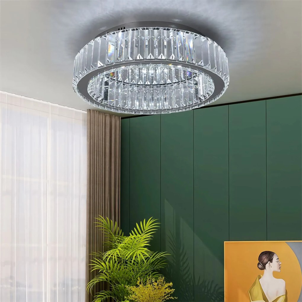 Toolight Toolight, krištáľové stropné svietidlo 50cm, 30W, 4000K, 1401lm, APP1744-C, chrómová, OSW-09308