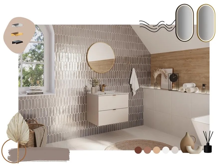 Kúpeľňová zostava Dalia Cashmere s doskou a skrinkami 60 cm kašmírová