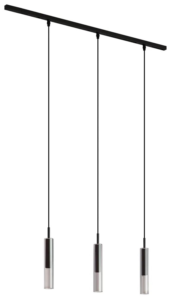 Moderný koľajnicový systém čierny s 3 závesnými svietidlami čierny s dymovým sklom 1-fázový - Slimline Loyce