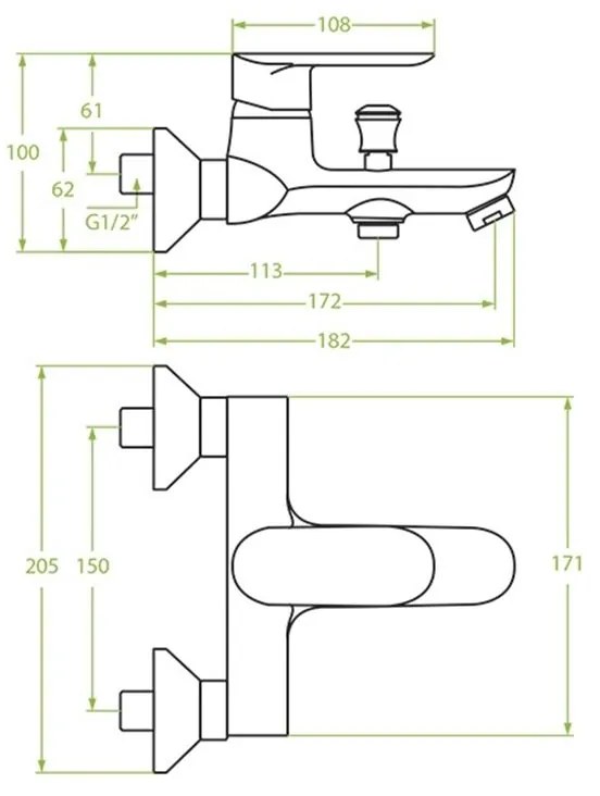 Laveo Appia, nástenná vaňová batéria, 150mm, chrómová, LAV-BLP_010D