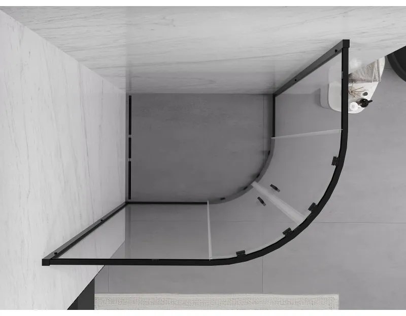 Mexen Exo, asymetrický sprchový kút s posuvnými dverami 100 x 80 cm, 6mm číre sklo, čierny profil, 8132-100-080-70-00