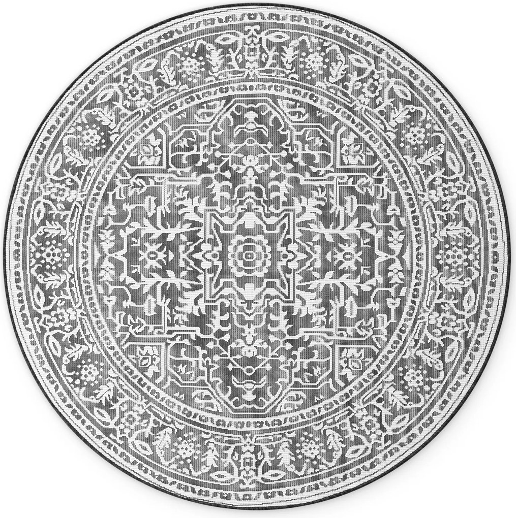 Kusový koberec Duet Kona 106248 Black/White kruh - na von aj na doma, 160x160 (priemer) kruh, čiernobiela, chodba / predsieň, NORTHRUGS