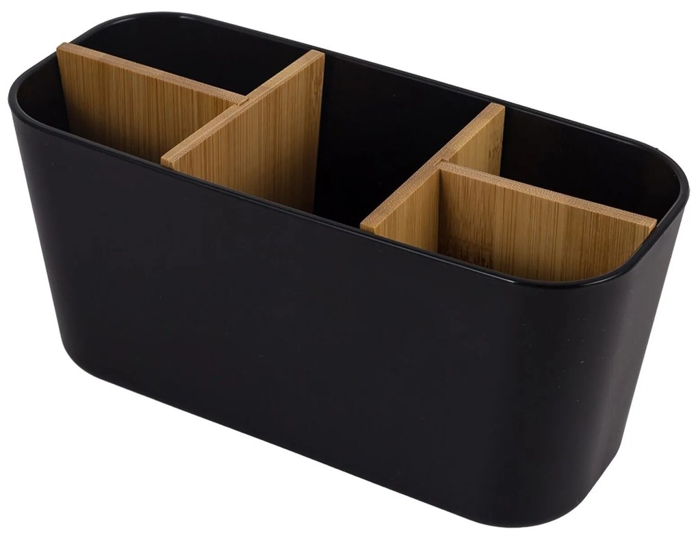 Arte Regal Organizér s bambusovými priehradkami, stojan na kefky, čierny OVEL