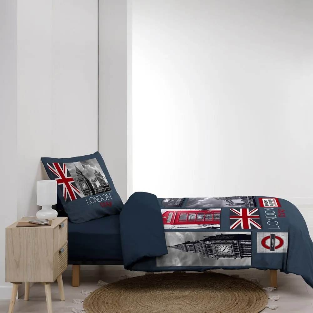 Tmavomodré bavlnené obliečky na jednolôžko 140x200 cm City London – douceur d'intérieur