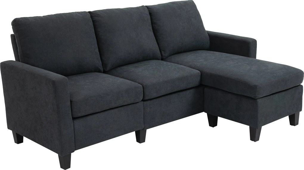 HOMCOM Rohová pohovka s funkciou spania, 3-miestna pohovka a vankúše, L-tvarovaná pohovka do obývacej izby, spálne 197 x 139 x 91 cm, polyester, tmavá