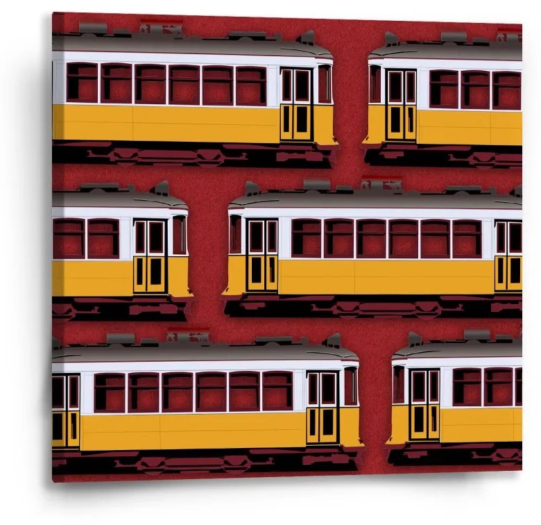 Sablio Obraz Lisabonské historické električky Červený Pattern - 50x50 cm