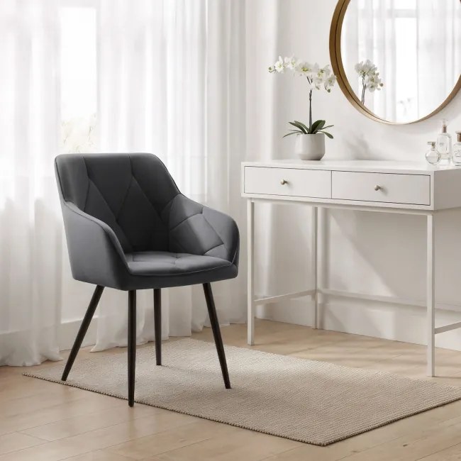 Sada šiestich jedálenských stoličiek DIAMANTE zamatové, grafitové / čierne nohy (6 ks)
