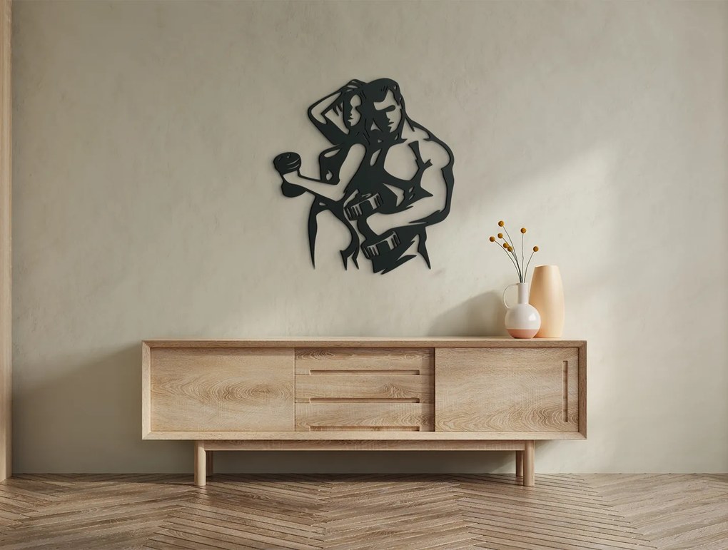 drevko Drevená nálepka Fitnes pár Rozmer obrazu: 44,5 x 41 cm, Farba dekorácie: Čierna