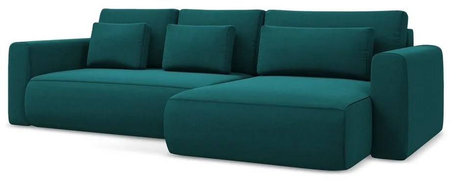 Tyrkysovomodrá zamatová rozkladacia/s úložným priestorom rohová pohovka (pravý roh/s leňoškou) Kapua – Makamii