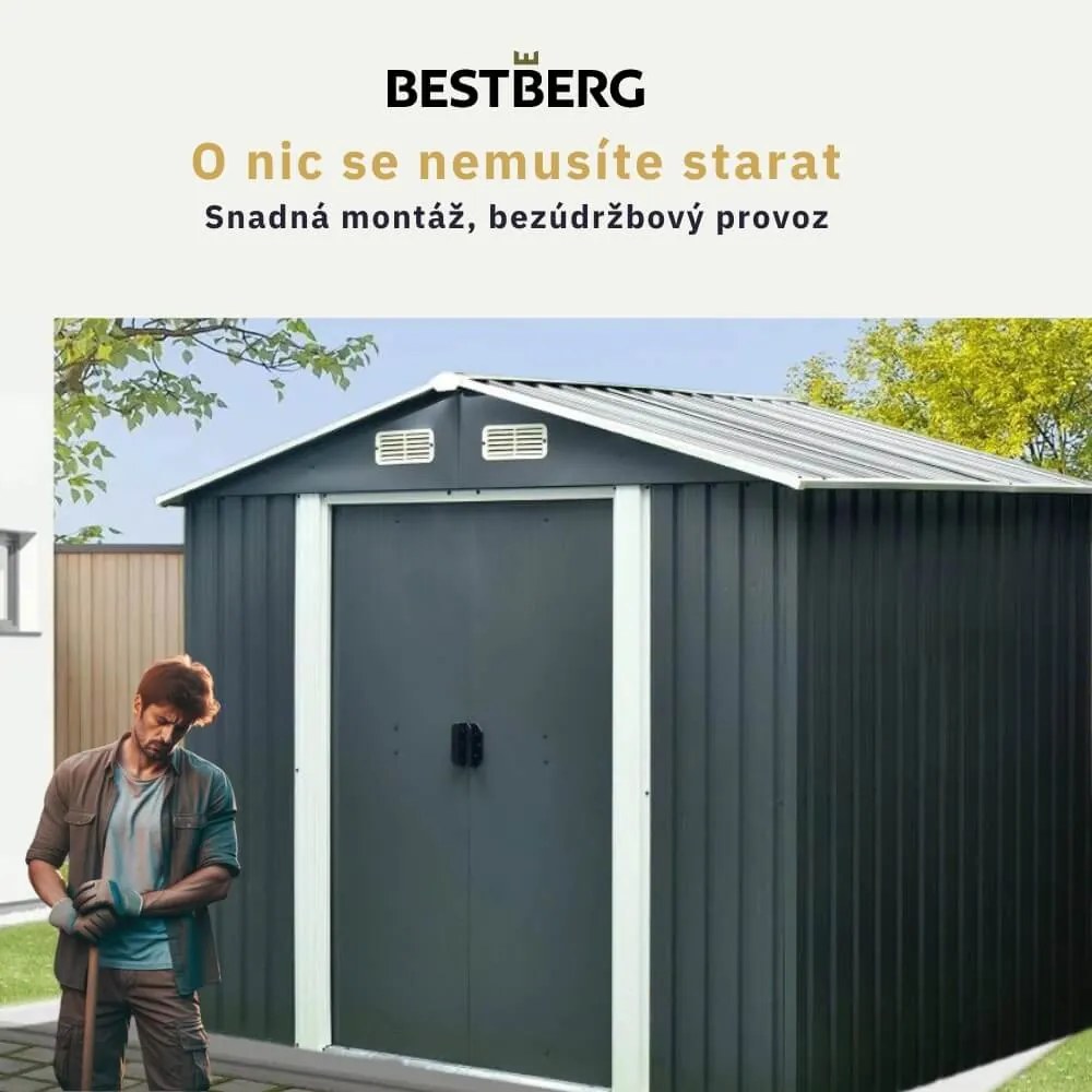 Záhradný domček BestBerg ZDB-4A / 4,1 m² / 236 x 174 x 206 cm / šedá