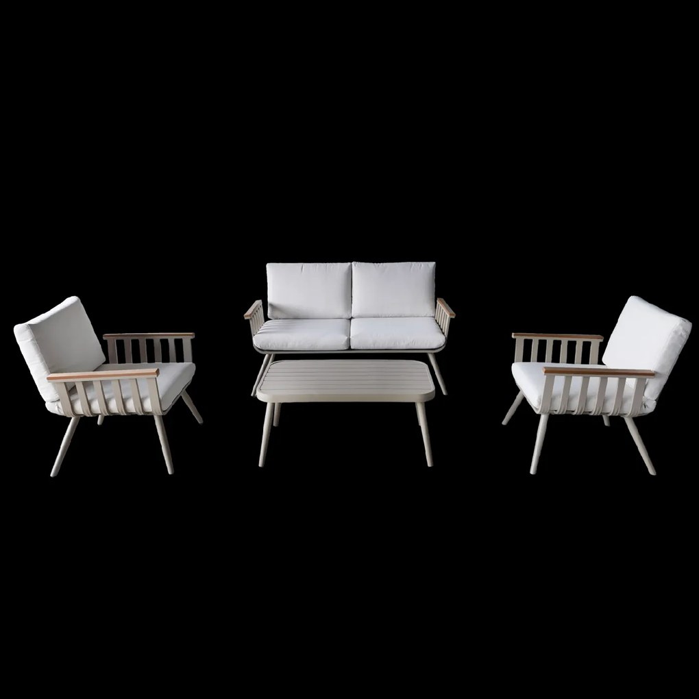 Garden Line SÚPRAVA HLINÍKOVÉHO NÁBYTKU (SOFA + 2 KRESLÁ + STÔL) BEŽOVÁ + BEŽOVÉ VANKÚŠE *9408