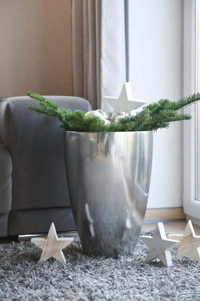 Luxusný kvetináč OPALA, sklolaminát, výška 44 cm, strieborná metalíza