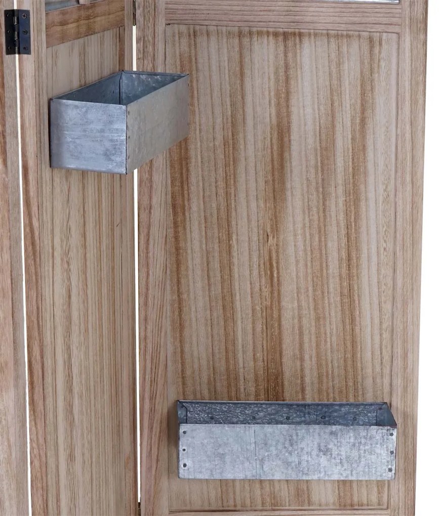 Paraván D26 s kvetináčmi drevo / plech - 170 x 161 cm - Hnedá