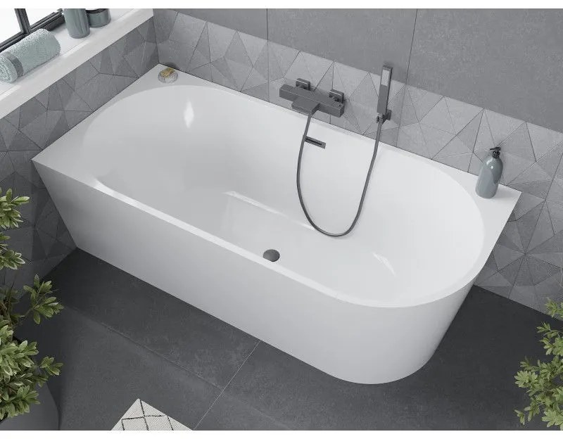 Mexen Mia, voľne stojaca rohová vaňa, lavá, 180 x 80 cm, biela, brúsený grafit prepad, 52691808000L-95