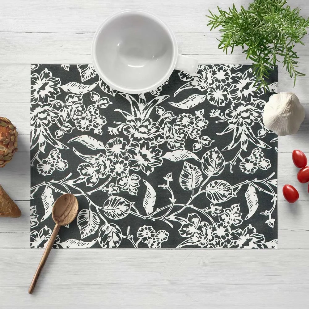 Biante Dekoračné prestieranie na stôl PML-105 Biele kvety na čiernom 35x45 cm