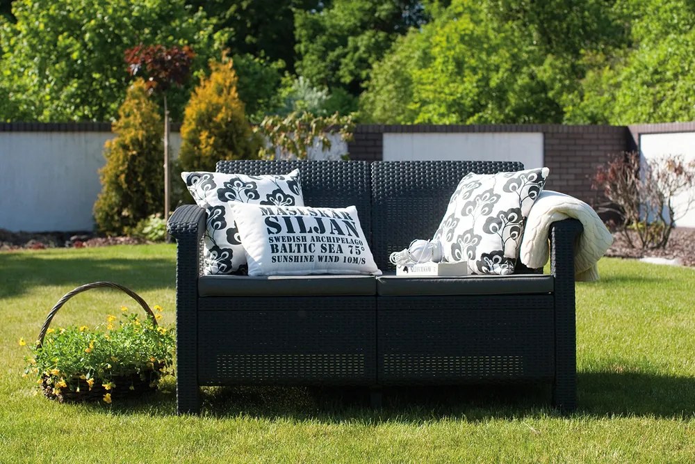 Záhradná pohovka Corfu love seat 2 - antracit / šedé podušky