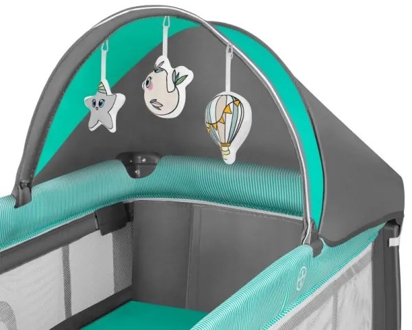 Lionelo - Cestovná postieľka SVEN PLUS šedá/tyrkysová