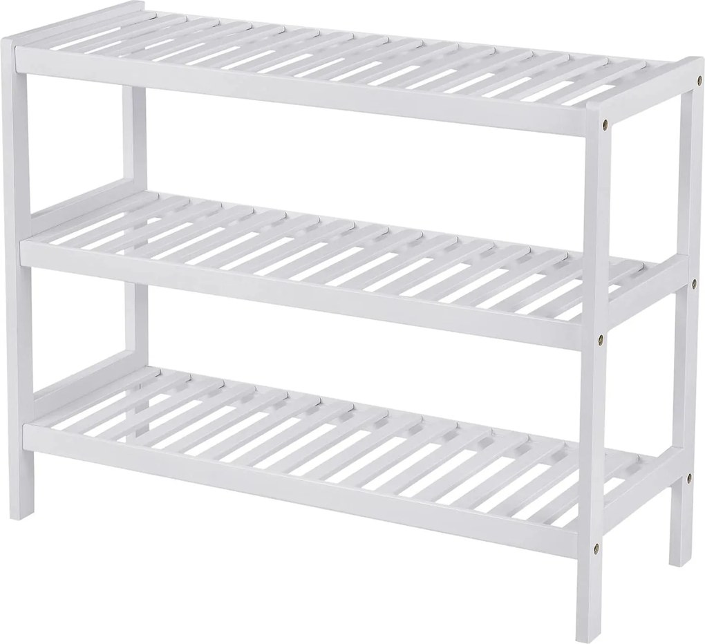 Bambusový stojan na topánky, botník 3-úrovňový, biely