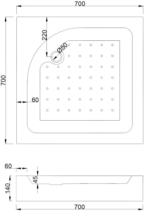 Mexen Rio, štvorcový sprchovací kút s posuvnými dverami 70 (dvere) x 70 (dvere) x 190 cm, 5mm číre sklo s pásikmi, zlatý profil + biela sprchová vanička RIO, 860-070-070-50-20-4510