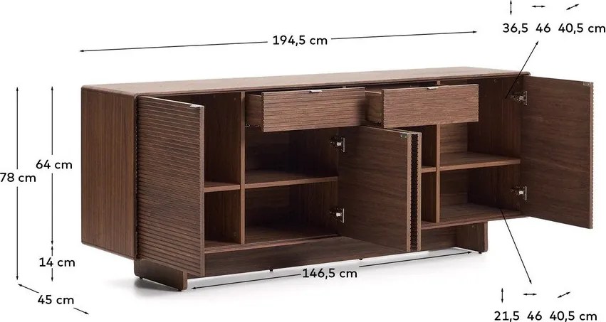Tmavohnedá komoda v dekore orecha 194,5x78x45 cm Norlen – Kave Home