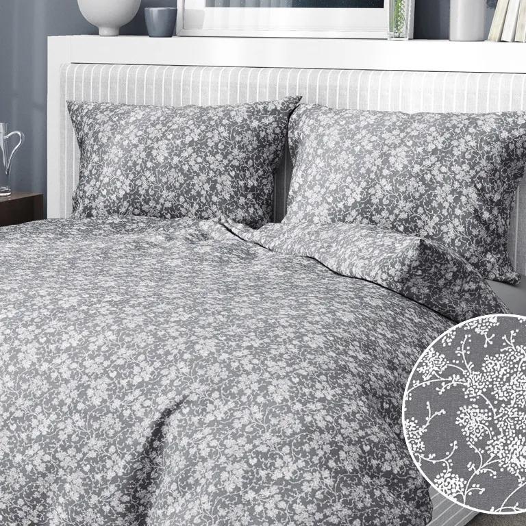 Goldea bavlnené posteľné obliečky - vzor 942 popínavé kvety na tmavo sivom 140 x 220 a 70 x 90 cm