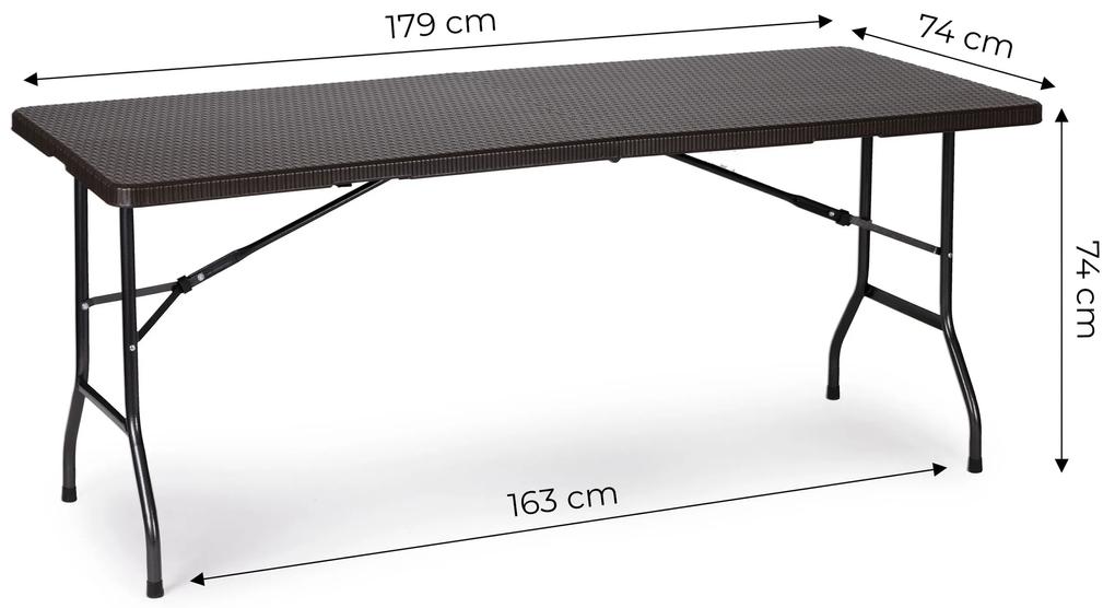 Záhradný banketový cateringový stôl skladací 180 cm ratan